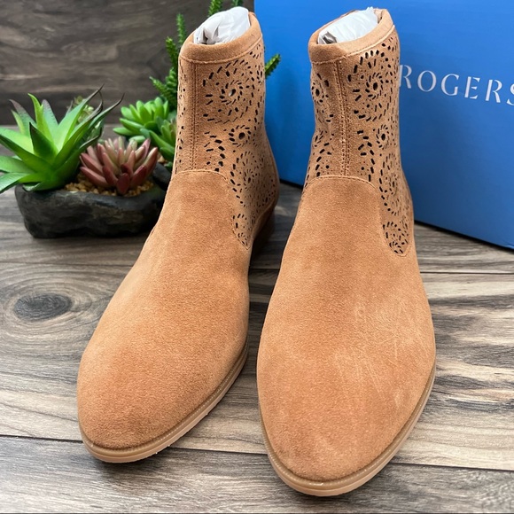 NIB Jack Rogers Ronnie Bootie Laser Cut Luggage Tan Suede - Picture 3 of 14